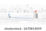 We moved. 3D navigation map with route and location pin. Perspective city map with navigation route to new delivery redirection. Communication about moving relocation announcement. Vector illustration