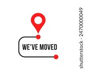 we moved icon with red local geo tag. easy search for new place for office or home and moving or relocate from the old place. abstract graphic element for simple design or store website