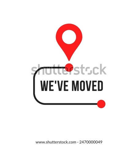 we moved icon with red local geo tag. easy search for new place for office or home and moving or relocate from the old place. abstract graphic element for simple design or store website