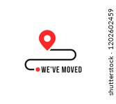 we moved minimal icon with pin. concept of interest land mark like ecommerce delivery or transfer. flat stroke trendy locator logotype graphic art simple design illustration element isolated on white