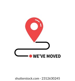 we moved minimal icon with pin. concept of interest land mark like ecommerce delivery or transfer. flat stroke trendy locator logotype graphic art simple design illustration element isolated on white