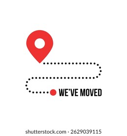 we moved minimal icon with pin. concept of interest land mark like ecommerce delivery or transfer. flat stroke trendy locator logotype graphic art simple design illustration element isolated on white