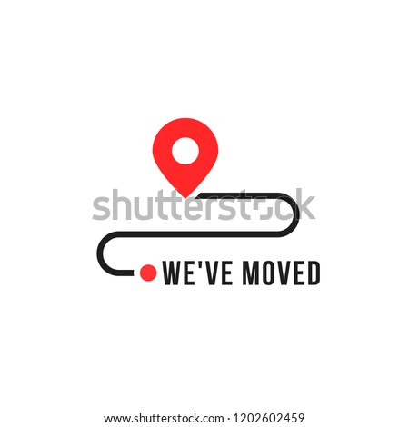 we moved minimal icon with pin. concept of interest land mark like ecommerce delivery or transfer. flat stroke trendy locator logotype graphic art simple design illustration element isolated on white