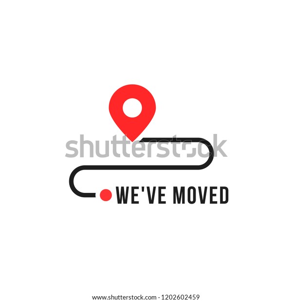 we moved minimal icon with pin. concept of interest\
land mark like ecommerce delivery or transfer. flat stroke trendy\
locator logotype graphic art simple design illustration element\
isolated on white