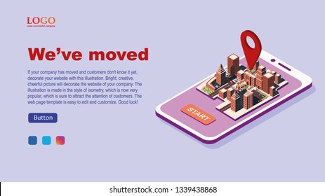 We moved the template for the web page. Isometric illustration with mobile phone and city.