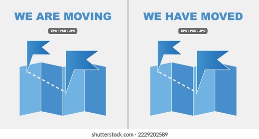 El concepto Estamos en movimiento y el concepto Hemos cambiado con el icono de asignación de iconos de ubicación de bandera