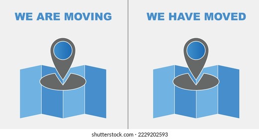 El concepto Estamos en movimiento y hemos movido el concepto con el icono de asignación de icono de ubicación de círculo