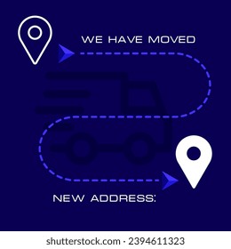 We are moving concept on blue . We are moving from one address to another address - minimalistic flyer template with place for new company office shop location address.  EPS10