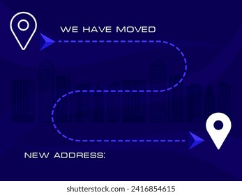 We are moving concept on blue . We are moving from one address to another address - minimalistic flyer template with place for new company office shop location address.  EPS10