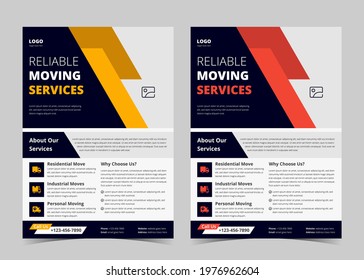 We are moving flyer template. House shifting services poster template.
House shifting agency flyer poster template. Fast reliable movers flyer template.