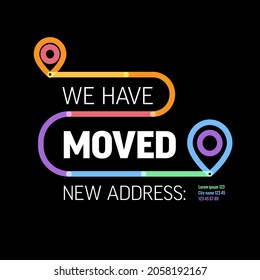 We are moving from one address to another address - minimalistic dark flyer template with place for new company office shop location address. Black template for poster flyer with new address