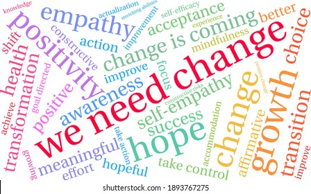 We Need Change word cloud on a white background. 