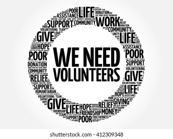 WE NEED VOLUNTEERS word cloud collage, concept background