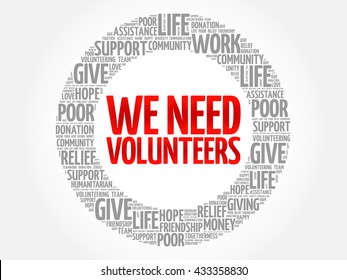 WE NEED VOLUNTEERS word cloud collage, concept background