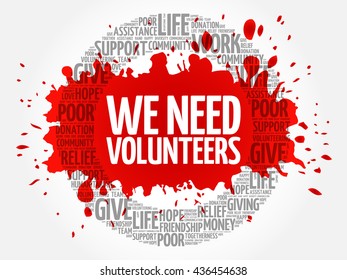 WE NEED VOLUNTEERS word cloud collage, concept background
