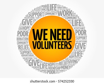WE NEED VOLUNTEERS word cloud collage, social concept background