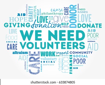 WE NEED VOLUNTEERS word cloud collage, social concept background