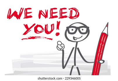 we need you, stick figure pointing with his finger 