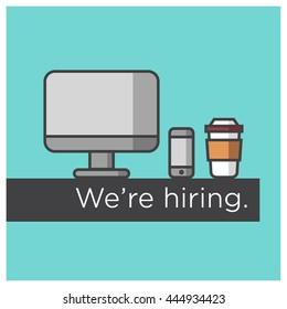 We Are Now Hiring (Line Art in Flat Style Vector Illustration Design Template)