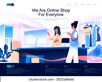 We are Online Shop for everyone isometric landing page. Customer consultation in store isometry website page. Online shopping and order service web concept, vector illustration with people characters.