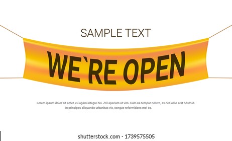 we are open advertising banner grand store opening concept label with text flat copy space vector illustration