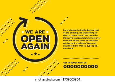 we are open again banner design for website and social media platforms.