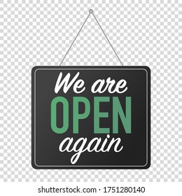 we are open again sign. grand reopening corona quarantine. business welcome back.  