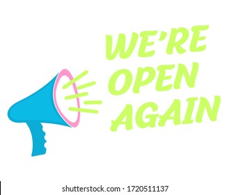 We are open again text vector vintage made for reopening after Covid19 outbreak