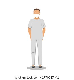 We are open again.Welcome back after coronavirus.Restaurant working after pandemic Covid-19.Waiter in a medical mask.Reopening.The end of quarantine.Vector illustration in Business concept.Come in.
