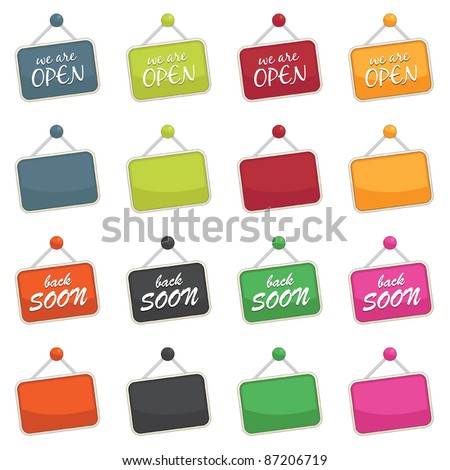 we are open and back soon signs, isolated on white