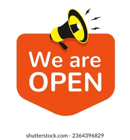 We are open banner with microphone for social post