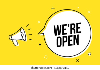 We are open banner sign business vector label shop. We open now offer promotion background