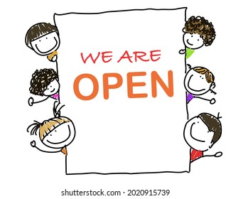We are open cartoon illustration graphic 