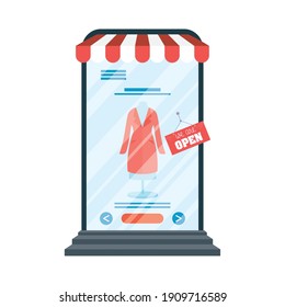 somos etiquetas de puertas abiertas colgadas en el diseño de ilustraciones vectoriales de smartphone
