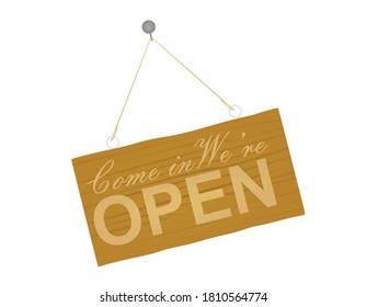 We are open hanging sign. vector illustration