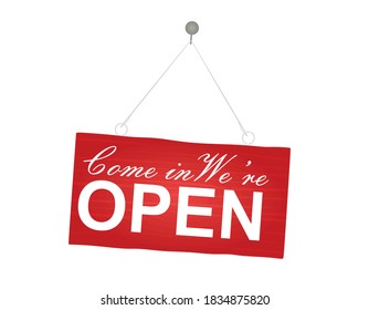 We Open Hanging Sign Vector Illustration Stock Vector (Royalty Free ...