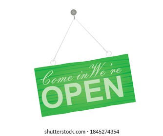 We are open hanging sign. vector illustration