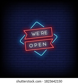 We Are Open Neon Signs Style Text Vector