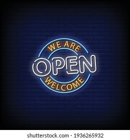 We Are Open Neon Signs Style Text Vector