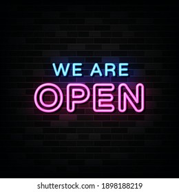 We Are Open Neon Signs Vector. Design Template Neon Style