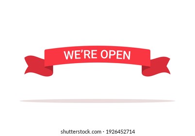 We are open notice red banner. Vector open business banner label background