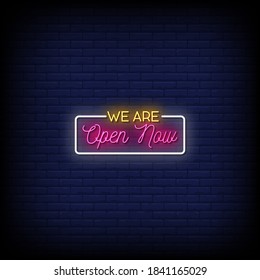 We Are Open Now Neon Signs Vector