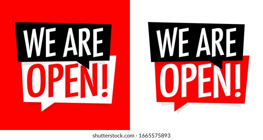 We are open on red and white background