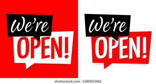 We are open on red and white background