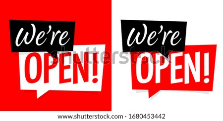 We are open on red and white background