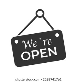 We are open sign icon. Shop hanging on door. Come in we're open signboard. Vector illustration