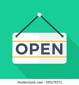 We are Open Sign with information open store, vector illustration.