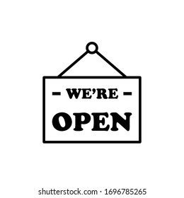 We are open sign - a  outline banner for a store or site. Classic style shop sign or We are open. Shop we are open sing outline, vector eps10.