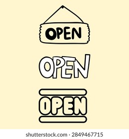 We Are Open Sign Vector Set Retail Store Hanging Banner Badges