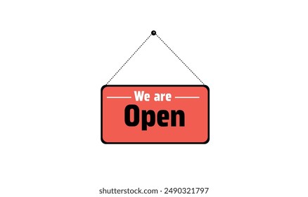 We are open text hanging icon  banner vector illustration for use.